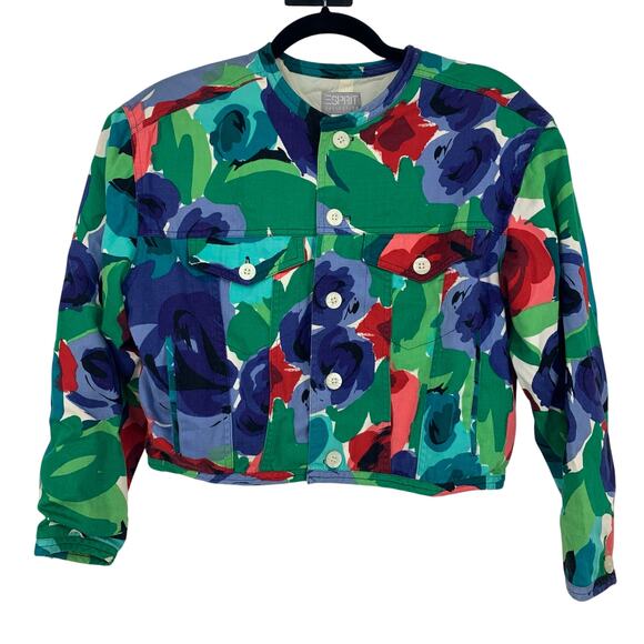 Esprit Collection Vintage Women's Floral Art Crop Button Up Cotton Jacket Size M - Picture 1 of 5